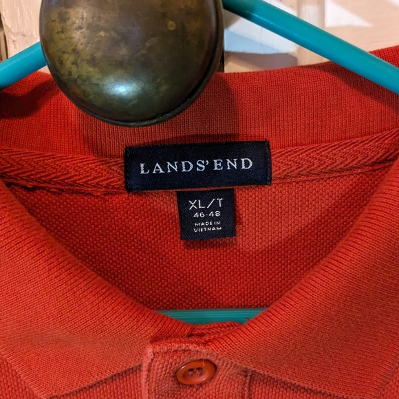 Lands' End Orange XLT (46-48) Long Sleeve Polo with Suede Elbow Patches - Picture 3 of 5